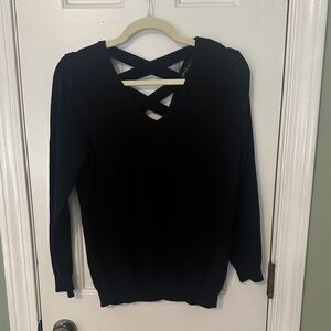 Black V-Neck Sweater with Crisscross Back Love Ellie